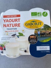 Yaourt nature lait entier Bio GABORIT x4 (lait de jersiaise)