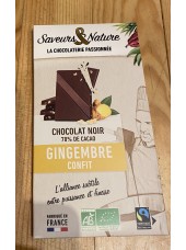 Chocolat Noir Bio 70% gingembre confit-80g
