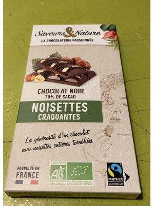 Chocolat Noir Bio 70% de cacao aux noisettes craquantes-80g Chocolat Noir Bio 70% de cacao aux noisettes craquantes-80g