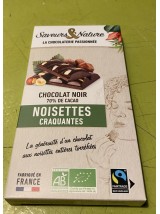 Chocolat Noir Bio 70% de cacao aux éclats de noisettes-80g