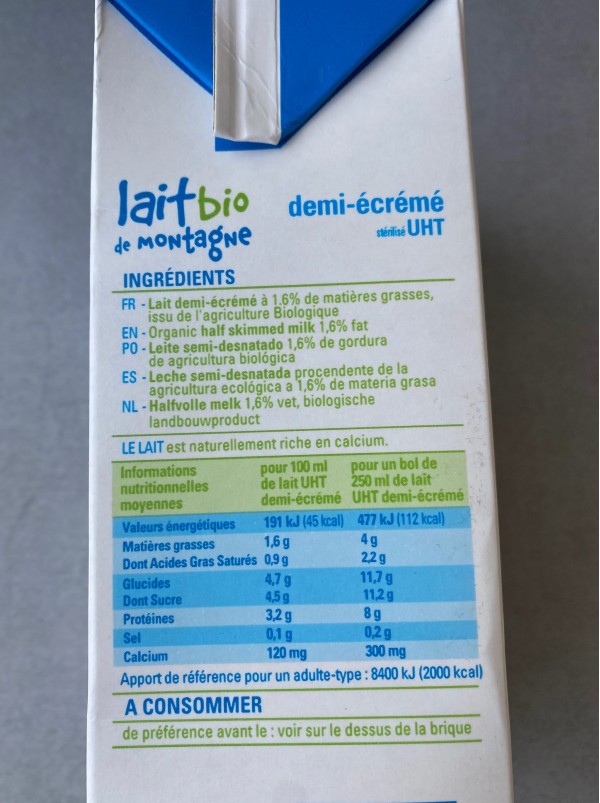 Lait de chèvre 1/2 écrémé 1,5% BIO, 1L