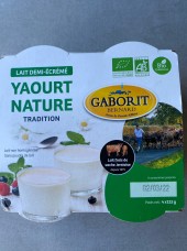Yaourt nature 1/2 écrémé Gaborit x4 