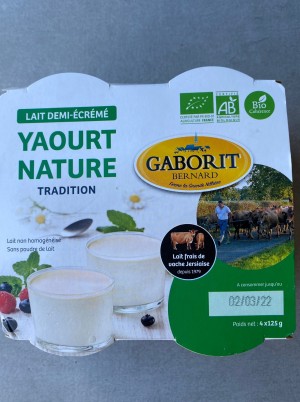 Yaourt nature 1/2 écrémé Gaborit x4 