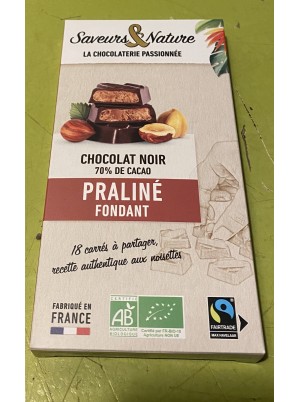 Chocolat Noir Bio 70% de cacao praliné-80g (18 carrés)