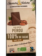 Chocolat Bio 100% Cacao origine Pérou